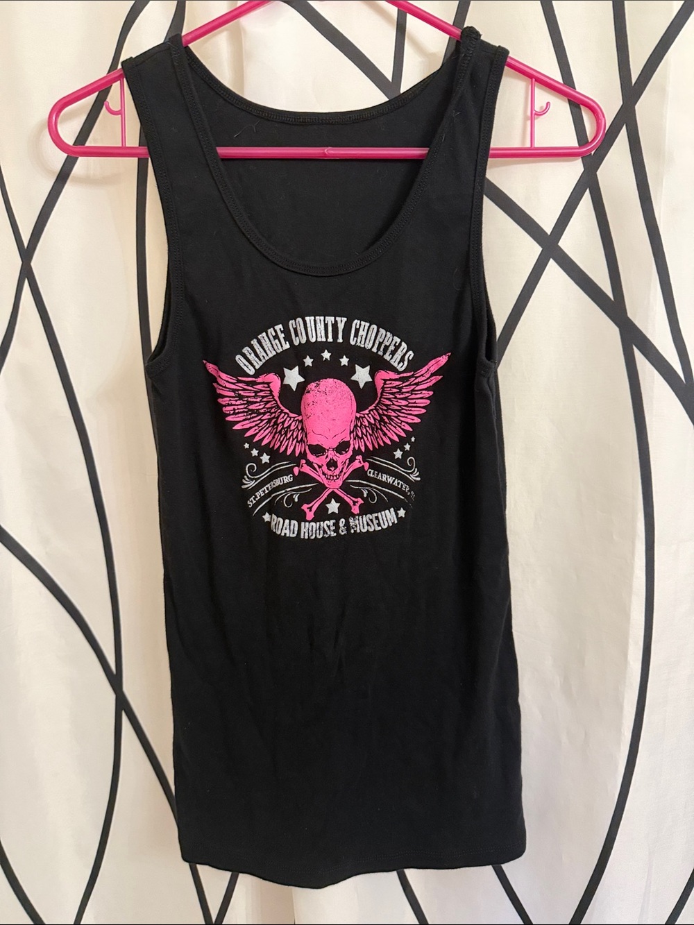 NWoT Orange County Choppers Black Graphic Tank Top w Pink Skull Wings - M/L